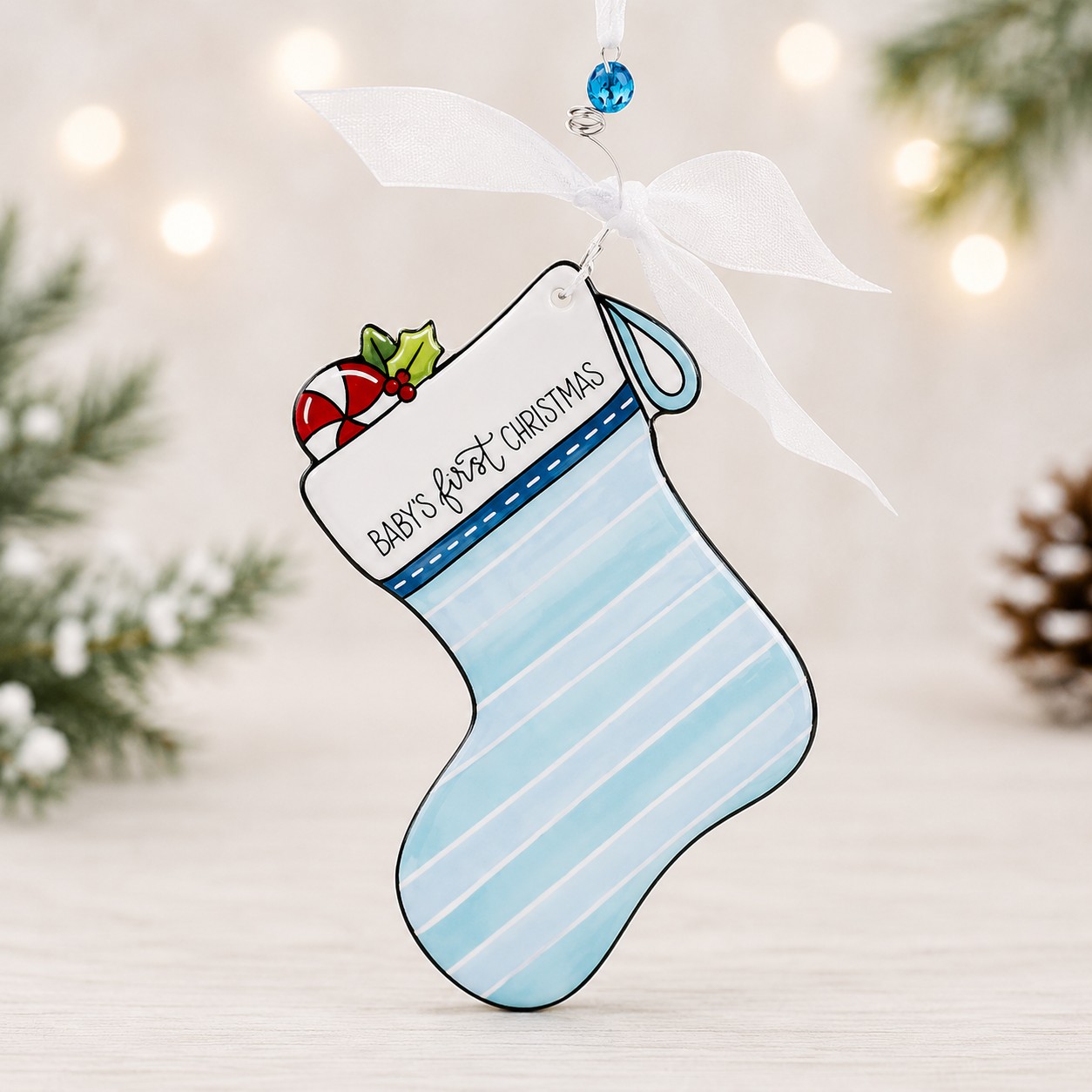 Blue Stocking Flat Ornament